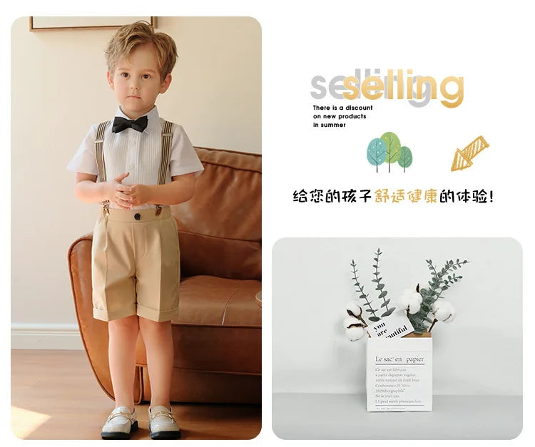 Boys Suit For Wedding Baby Kids Formal Ceremony Tuxedo Dress Children Birthday Photograph Set Evening Party Performance Costume