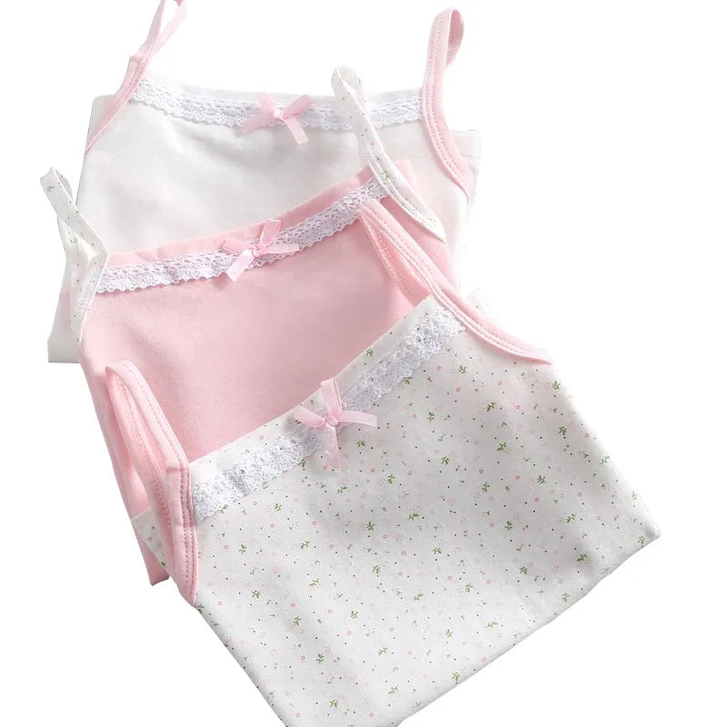 3pcs/Lot Girls Cotton Singlet Underwear Tank Strawberry Prints Kids Undershirts Cotton Tank Bow Tops Size 100-150