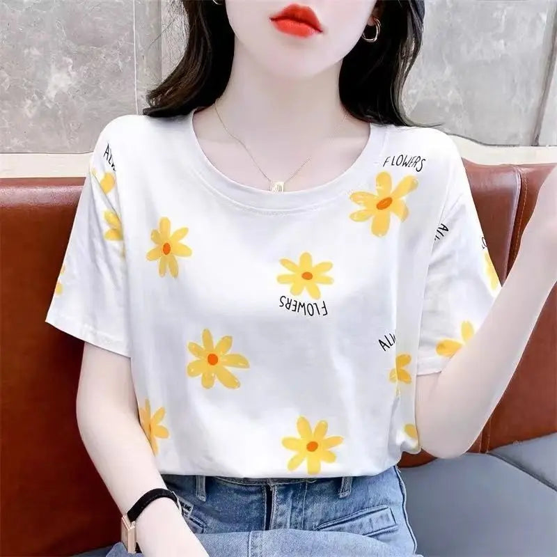 Fashionable Striped Short Sleeve T-Shirt Women Loose Letter Print 2024 Summer Trendy Korean Style Aesthetic Clothes