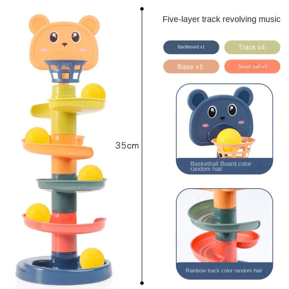 Children Baby Development Sensory Toy Montessori Early Educational Games Stacking Track Baby Toy Rolling Ball Tower