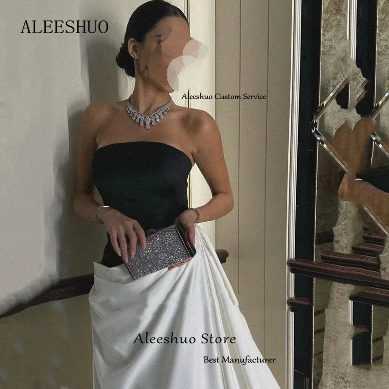 Aleeshuo Sexy Saudi Arabia Women Prom Dressess A-Line Evening Dress Strapless Formal Sleeveless GownPleat 2024فساتين سهره فاخره