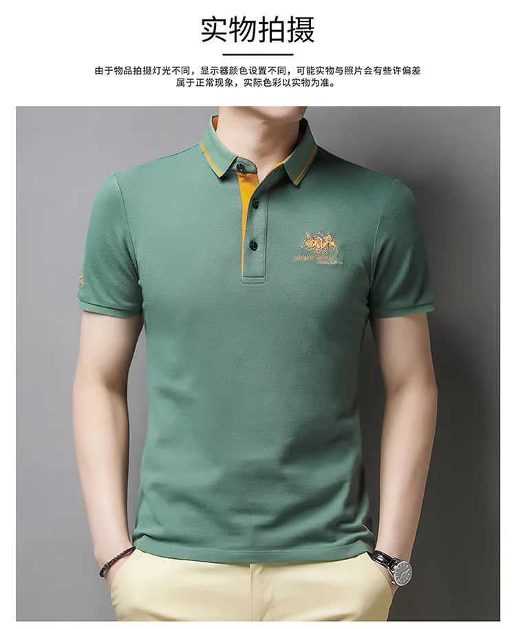 2024 Summer New Men's Embroidered Polo Collar 100% Cotton Short Sleeved Polo Shirt Fashion Solid Color Casual Top T-shirt M-4xl