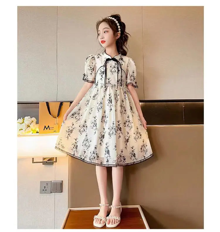 ARWEN & AJH GROUP Princess Girls Dress Summer 2024 Fashion Baby Kids Chinese Style Dresses Children Cheongsam Vestido Teenage 6 8 10 12 14 Year