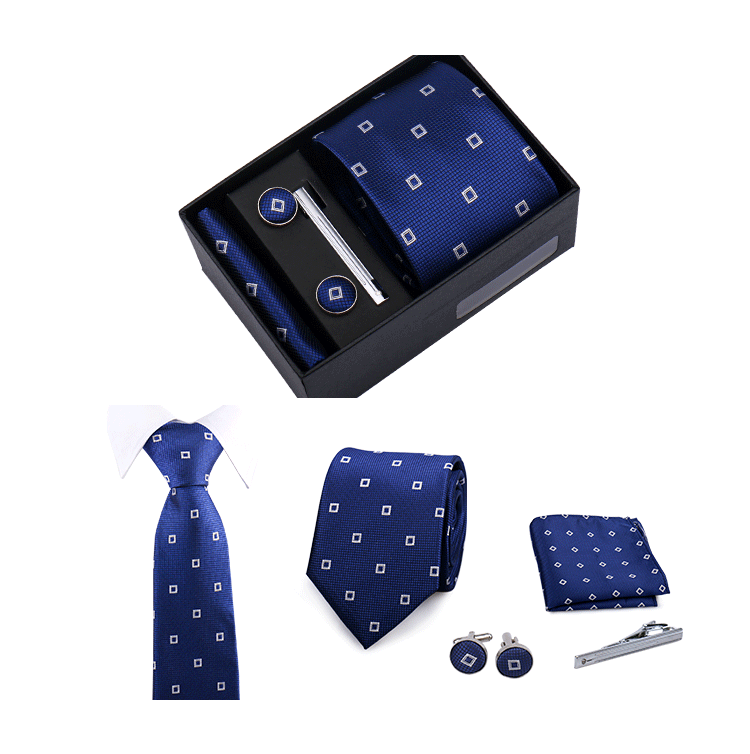 Fashion Elegant Men's Necktie Gift Box Striped Tie Handchief Cufflink Tie Clip 4 pcs Set Wedding Business Party Suit Accessories