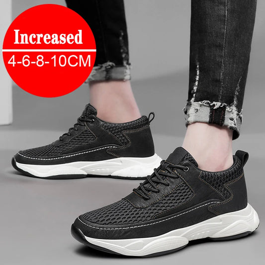 Breathable Sneakers Man Elevator Shoes Height Increase Insole 8cm Black Taller Shoes Men Leisure Fashion Sports Plus Size 37-44