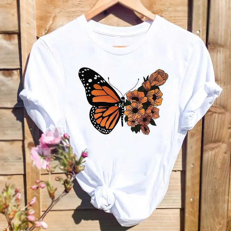 ARWEN&AJH GROUP مجموعة اروين التجاريه2024  2024 New Women's Short-Sleeved T-Shirt Summer Fresh Printed Butterfly T-Shirt High-Quality Women's Shirt Short-Sleeved