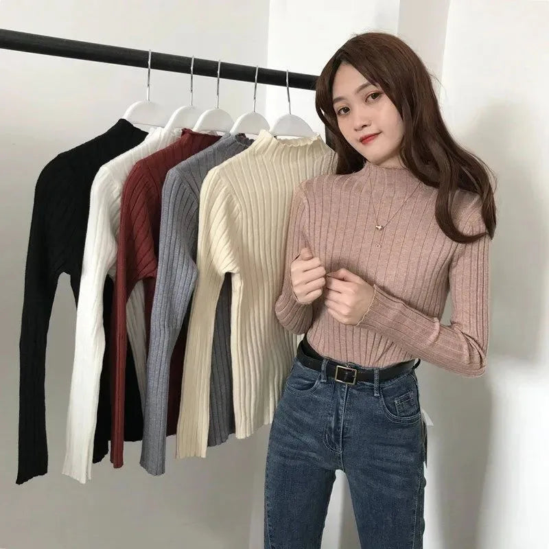 2024 new Underlay Pullovers sweater women winter half high neck white knitted top new stylish versatile spring autumn Jumpers