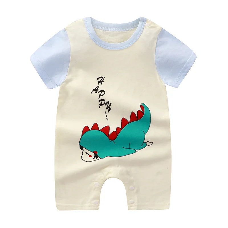 New Summer Baby Clothing Newborn Boys Girls Short-sleeved Cartoon Print Section Open File Climbing Clothing Baby Jumpsuit Romper