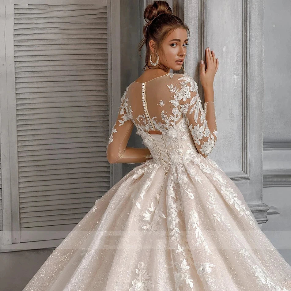 مجموعة اروين arwen & AJH GROUP Gorgeous A-Shaped Wedding Dress Women's Elegant Long Sleeve Lace Applique Bridal Gowns  2024