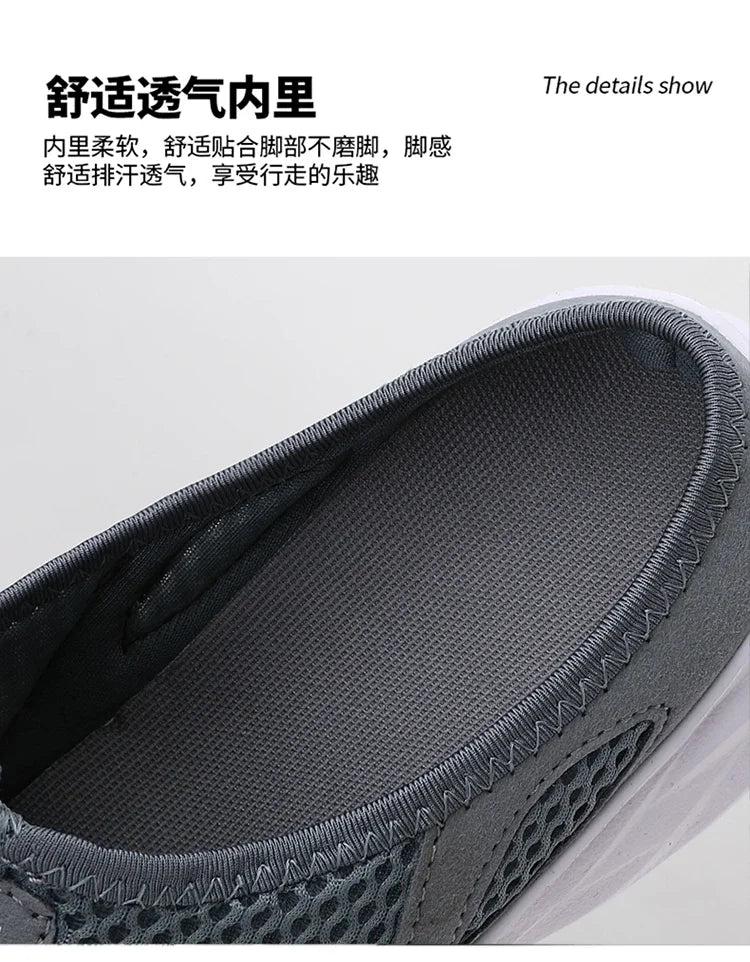 YRZL Men Half Slipper New Style Lat-soled Wild Flat-bottomed Summer Breathable Mesh Thin Section Baotou Slippers Man