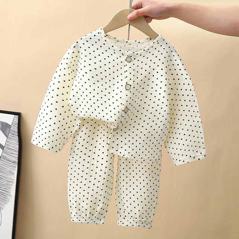 Baby Suit Clothes Boys Girls Muslin Cotton Home Wear Outfit Set Kids Long Sleeves Pajamas Tops+Pants Soft Pajamas 2PC 0-10T