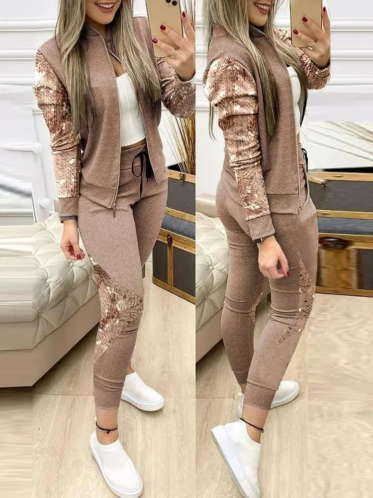 2024 Women Two Piece Set Outfits Autumn Women's Tracksuit Zipper Top Pants Casual Sport Suit Winter 2 Piece Woman Set