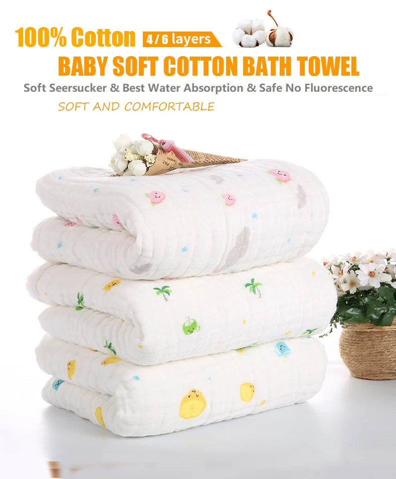 Cotton Baby Bath Towel Boys Girls Towel Blanket For Newborn Baby Bathrobe 6 Layers Gauze Washcloth Infant Swaddle