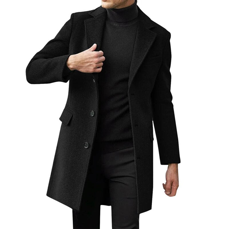 Korean Trend Men's Loose Casual Single-breasted Overcoat Autumn Winter Fashion New Long Sleeve Woolen Long Coat 2024