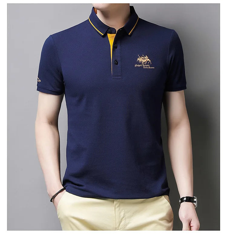 2024 Summer New Men's Embroidered Polo Collar 100% Cotton Short Sleeved Polo Shirt Fashion Solid Color Casual Top T-shirt M-4xl