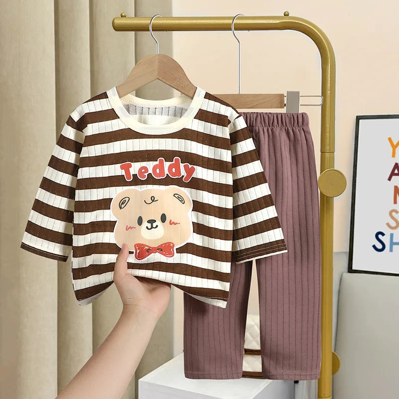 2023 Summer Long-sleeved Trousers Home Wear Suit New All Cotton Underwear Sets Babies Boys Cartoon Thin Sleepwear Pajamas Pants