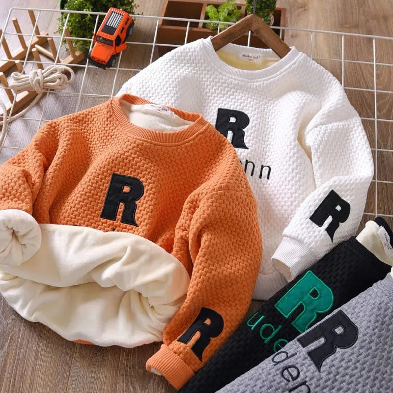 Boys Hoodies Sweatshirts Cotton Tops 2024 Warm Thicken Plus Velvet Winter Autumn Toddler Pullover Baby's Kids Children's T-shirt