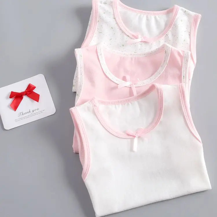 3pcs/Lot Girls Cotton Singlet Underwear Tank Strawberry Prints Kids Undershirts Cotton Tank Bow Tops Size 100-150