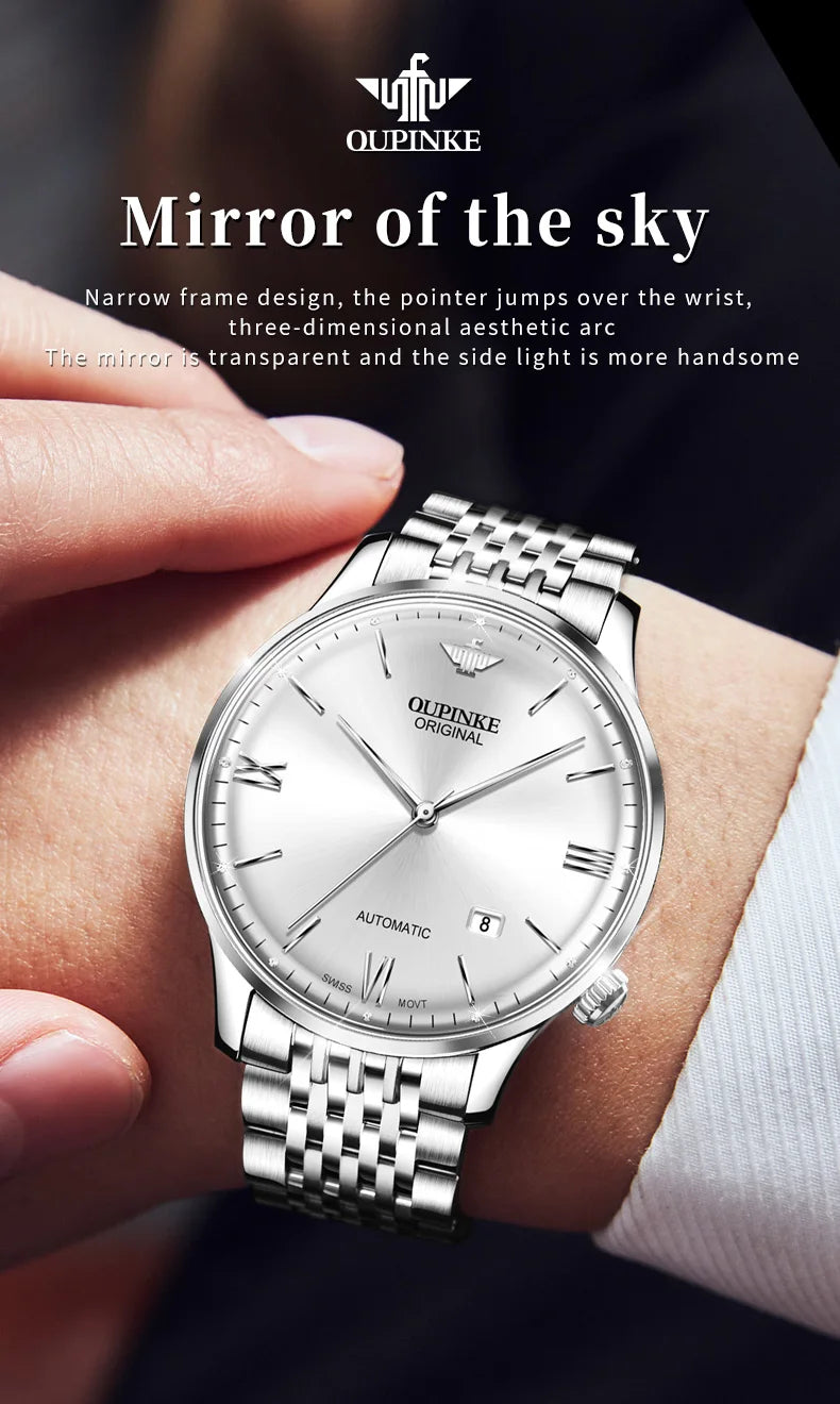 OUPINKE Fully Automatic Watch for Men Ultra Thin 7.3mm Original Import Swiss Movement High Quality Luxury Mechanical Wristwatch