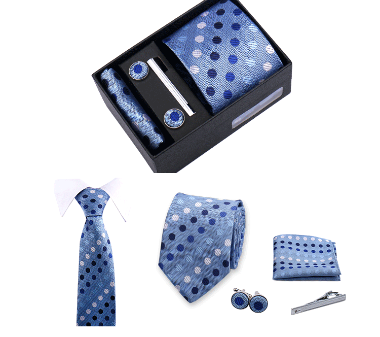 Fashion Elegant Men's Necktie Gift Box Striped Tie Handchief Cufflink Tie Clip 4 pcs Set Wedding Business Party Suit Accessories