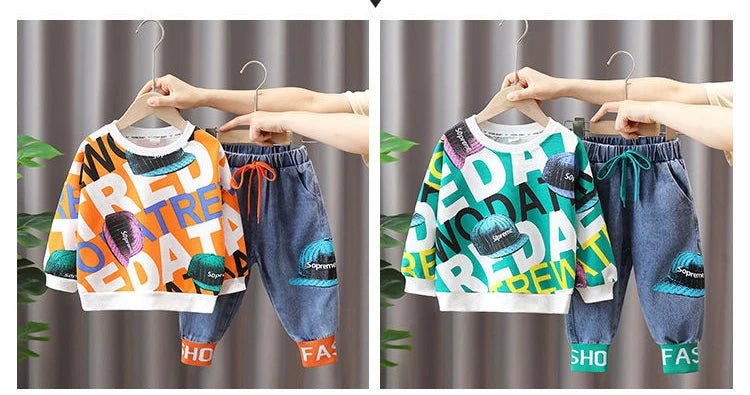 Autumn New Boys Spring and Autumn Suit Casual Wear Home Outing Sweatshirt Two-piece Fashionable Set