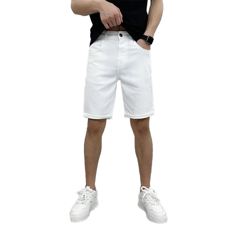 2024 high-end light luxury summer ultra-thin section white jeans shorts black loose casual straight men's pants