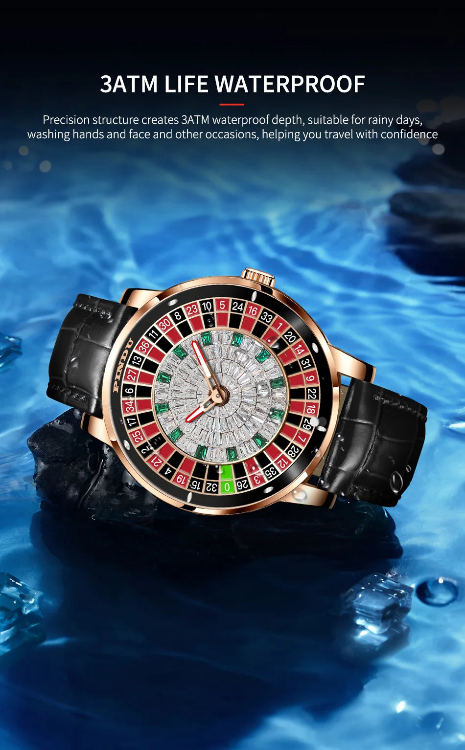 PINDU Design New Mechanical Watch NH35 Rotating Dial Las Vegas Roulette Desktop Theme Automatic Watch Men Diamond Luminous Hands