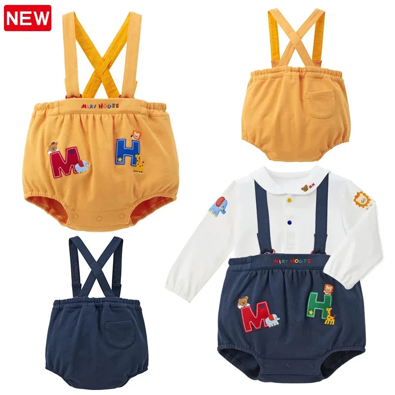 ARWEN AJH 2024 Spring/Summer New Boys and Girls Cartoon Letters Bear Good Friends Embroidered Field Chicken Pants Bib Pants