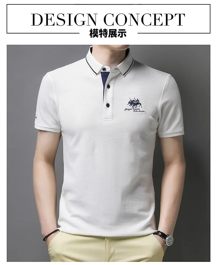 2024 Summer New Men's Embroidered Polo Collar 100% Cotton Short Sleeved Polo Shirt Fashion Solid Color Casual Top T-shirt M-4xl