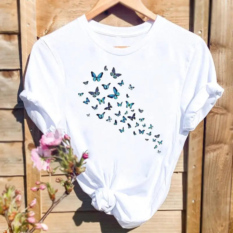 ARWEN&AJH GROUP مجموعة اروين التجاريه2024  2024 New Women's Short-Sleeved T-Shirt Summer Fresh Printed Butterfly T-Shirt High-Quality Women's Shirt Short-Sleeved