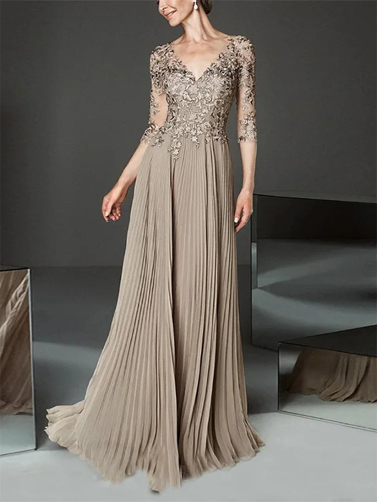 Long Elegant Mother of the Bride Dresses Chiffon V-Neck Floor-Length A-Line Wedding Guest Party Women 2023 Evening Gala Dress