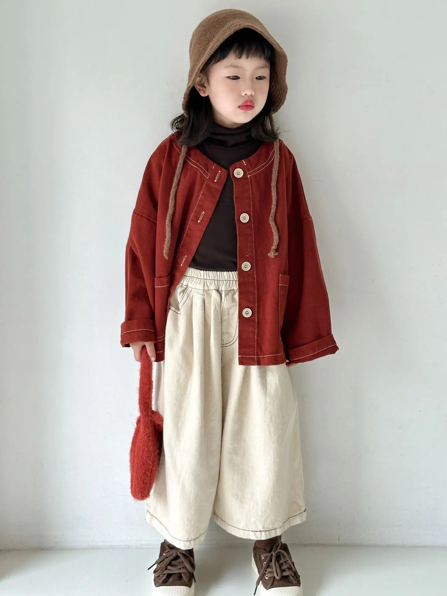 2024 Spring/Autumn Korean Children's Clothing New Retro Wide Jacket for Unisex Boys and Girls  Casual Loose Pants