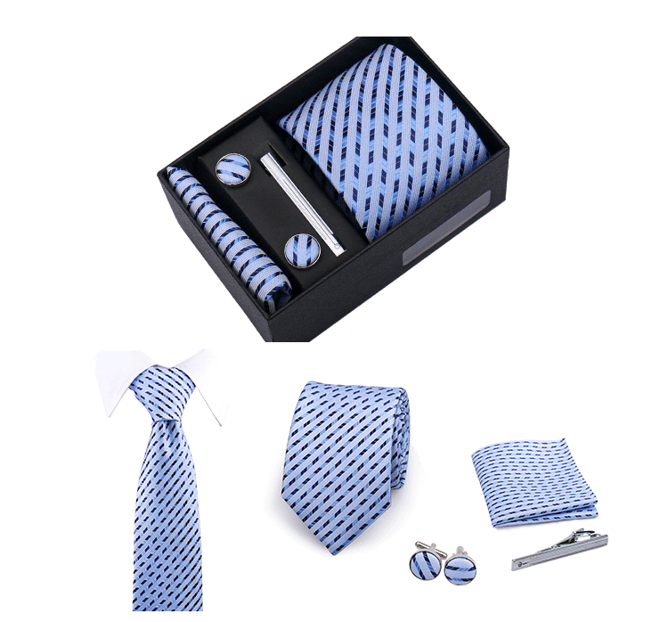 Fashion Elegant Men's Necktie Gift Box Striped Tie Handchief Cufflink Tie Clip 4 pcs Set Wedding Business Party Suit Accessories