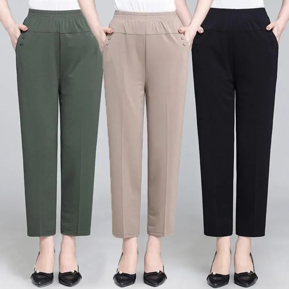 Big Size 5XL Women Casual Straight Pants Spring Summer Thin Loose Elastic High Waist Fashion Diamonds Pocket New Female Trousers