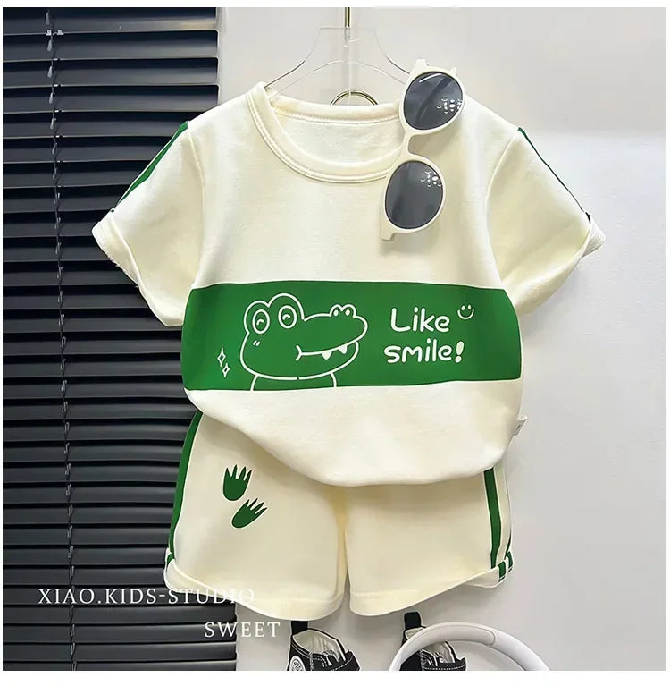 Kids Clothes Cotton Set Short Sleeve Suit Baby Girls Boys Set Summer Tops +short Children's Wear 2024 New