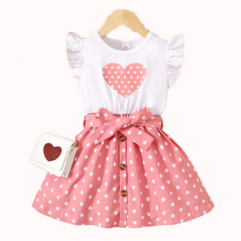 Girls summer hot stamping color patchwork polka dot printed dress, girls sleeveless fashionable dress