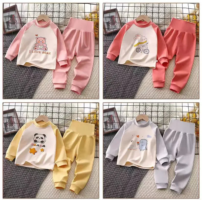 New Kids Thicken Warm Pajamas Baby Boys Girls Cute Cartoon T-Shirt + High Waist Pants Toddler Autumn Clothing Sets Loungewear