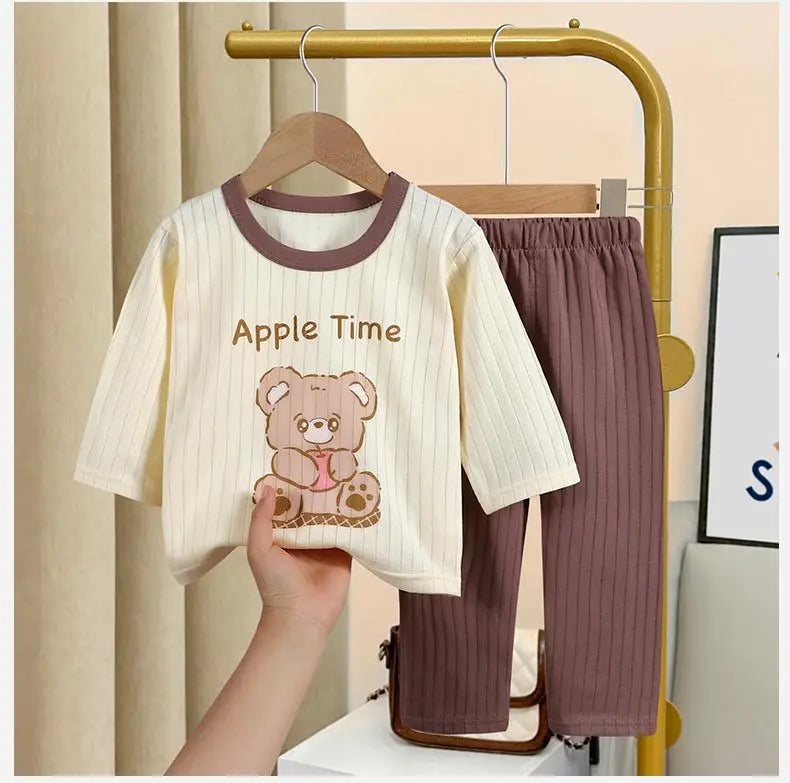 2023 Summer Long-sleeved Trousers Home Wear Suit New All Cotton Underwear Sets Babies Boys Cartoon Thin Sleepwear Pajamas Pants