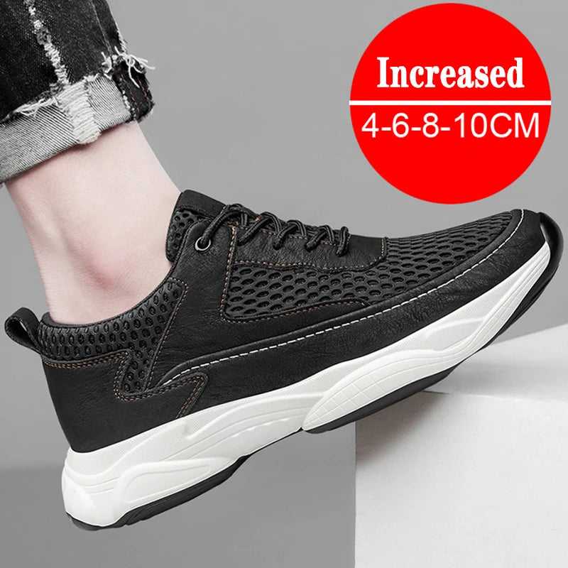 Breathable Sneakers Man Elevator Shoes Height Increase Insole 8cm Black Taller Shoes Men Leisure Fashion Sports Plus Size 37-44