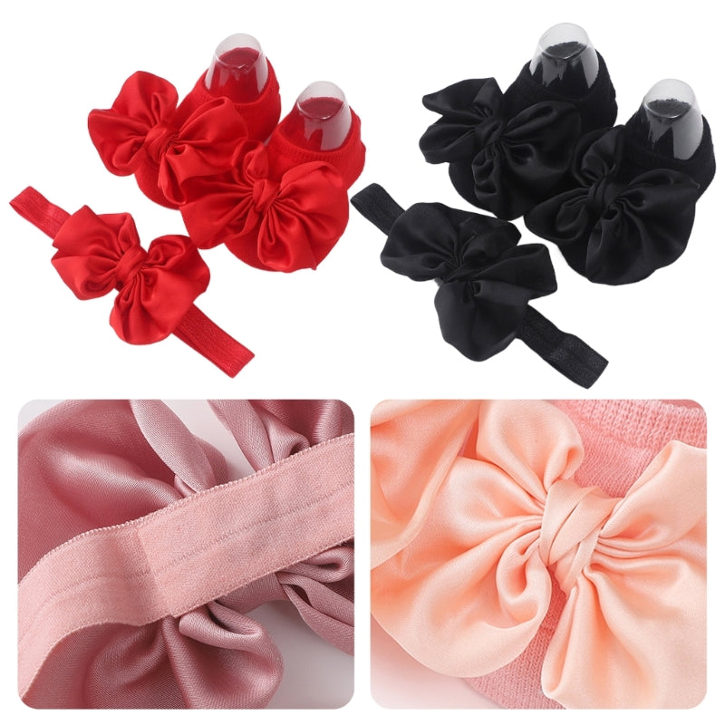 New Baby Sweet Girl Princess Headbands Socks Set Lace Flower Newborn Baby Headbands  Bow Elasitc Hair Bands Hair Accessories