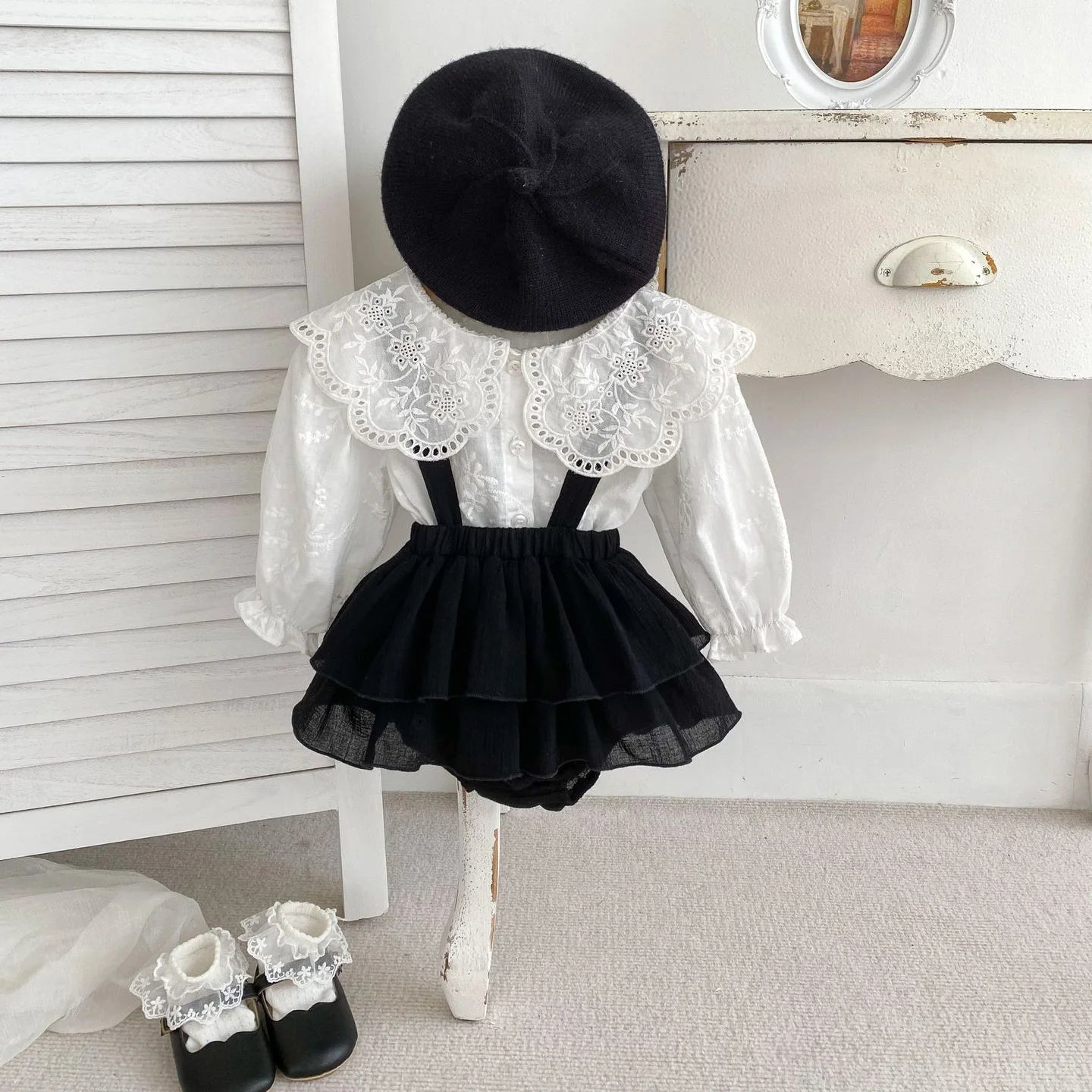 New Spring Baby Clothing Set Toddler Girls Turn-down Collar Shirt And Bodysuit 2Pcs Infant Blouse Suit