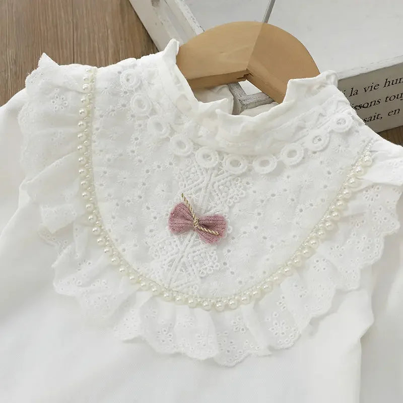 Children's Blouses  Shirts School For Girls White Tops Long Sleeve Lace Shirts Kids Shirt Baby Toddler Teen Children Clothes