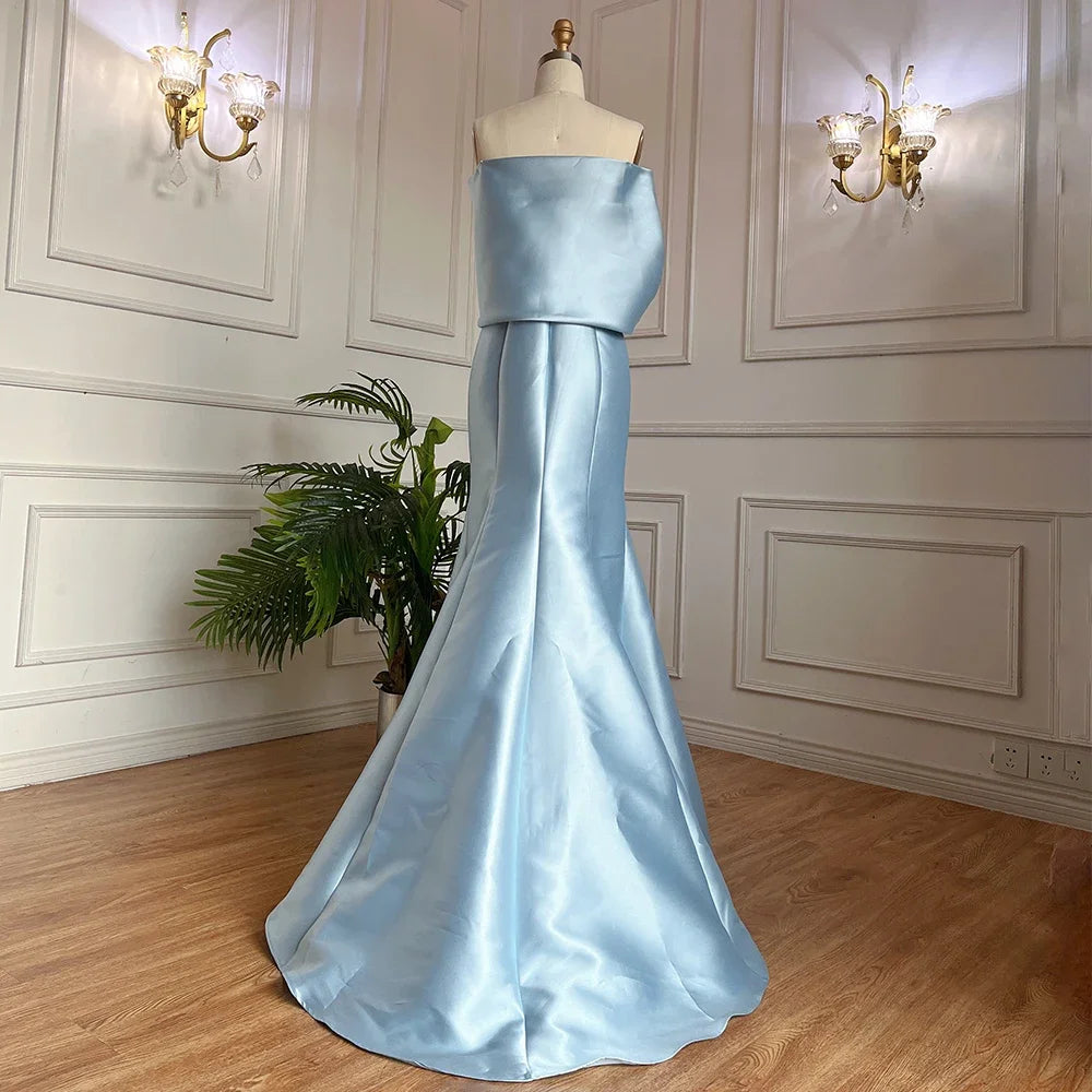 مجموعة اروين ARWEN GROUP AJH 2024    Arabic Blue Mermaid Satin Strapless With Jacket Beaded Evening Dresses Gowns 2024 For Women Wedding Party FLA71895