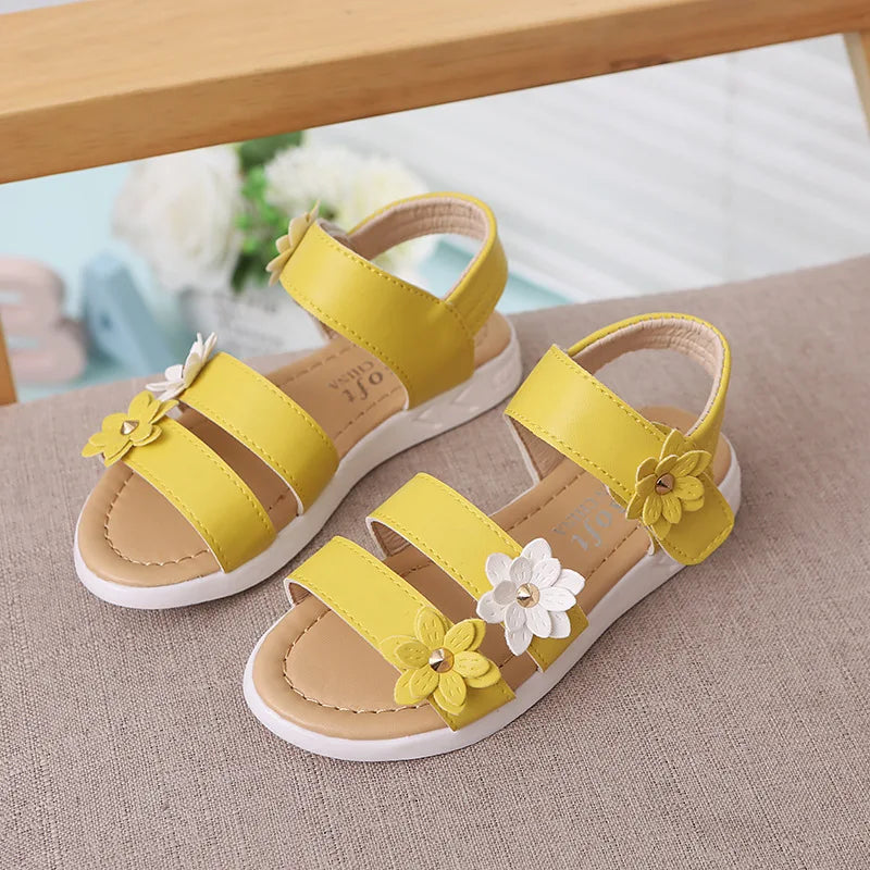 ARWEN AJH 2024 Summer New Girls Sandals Kids Floral Sandals with 3 Flowers Princess Sweet for Wedding Party Dress Shoes Kids Sandals 21-36