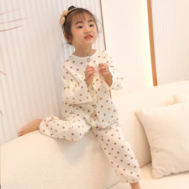 Baby Suit Clothes Boys Girls Muslin Cotton Home Wear Outfit Set Kids Long Sleeves Pajamas Tops+Pants Soft Pajamas 2PC 0-10T