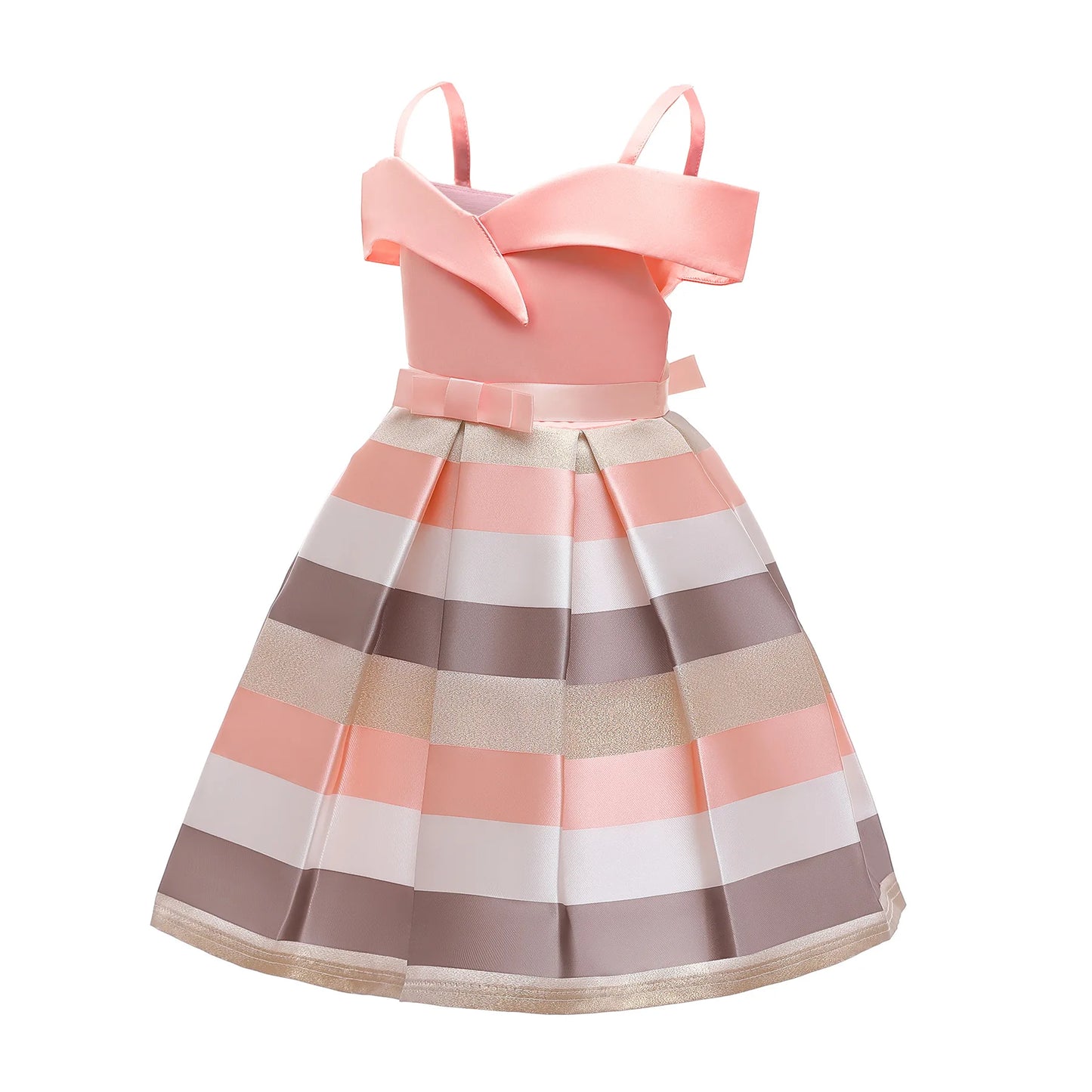 Summer Girls Casual Princess Dress Children New Year Wedding Sleeveless Striped Cloth Kid Birthday Party Ruched Tulle Costume