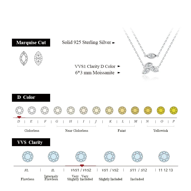 ARWEN & AJH GROUP ATTAGEMS Moissanite Diamond 6*3mm 0.3CT Necklace Chain For Woman 925 Sterling Silver Marquise Shape Chains Party Fine Jewelry