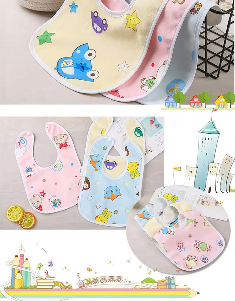 Baby Bibs Cotton Thickening Water Absorption Waterproof Bibs Baby Feeding Protection Burp Cloths Cartoon Pattern Fit Baby Stuff