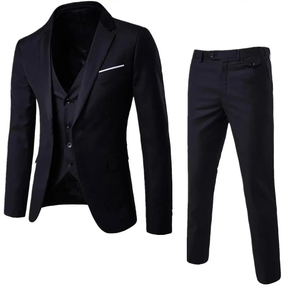 3 Pieces Elegant Suits+Vest + Pants Brand Slim Fit Single Button Party Formal Business Dress Suit Terno Wedding Suits for Men