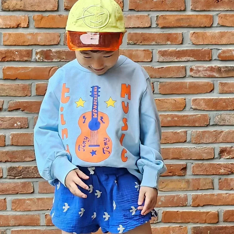 Autumn Fashion Boys Sweatshirt 2024 New Cartoon Violin Children's Hoodie Pants Set Baby Girl Pullover Top Children's Clothing